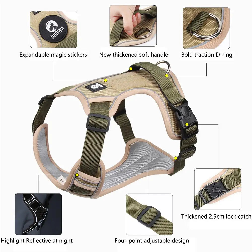 Medium Large Dog Harnesses Collar Labrador Army Reflective Adjustable