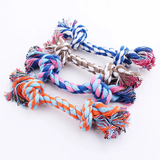 Random Color Pet Dog Toy Bite Rope Double Knot Cotton Rope Funny Cat
