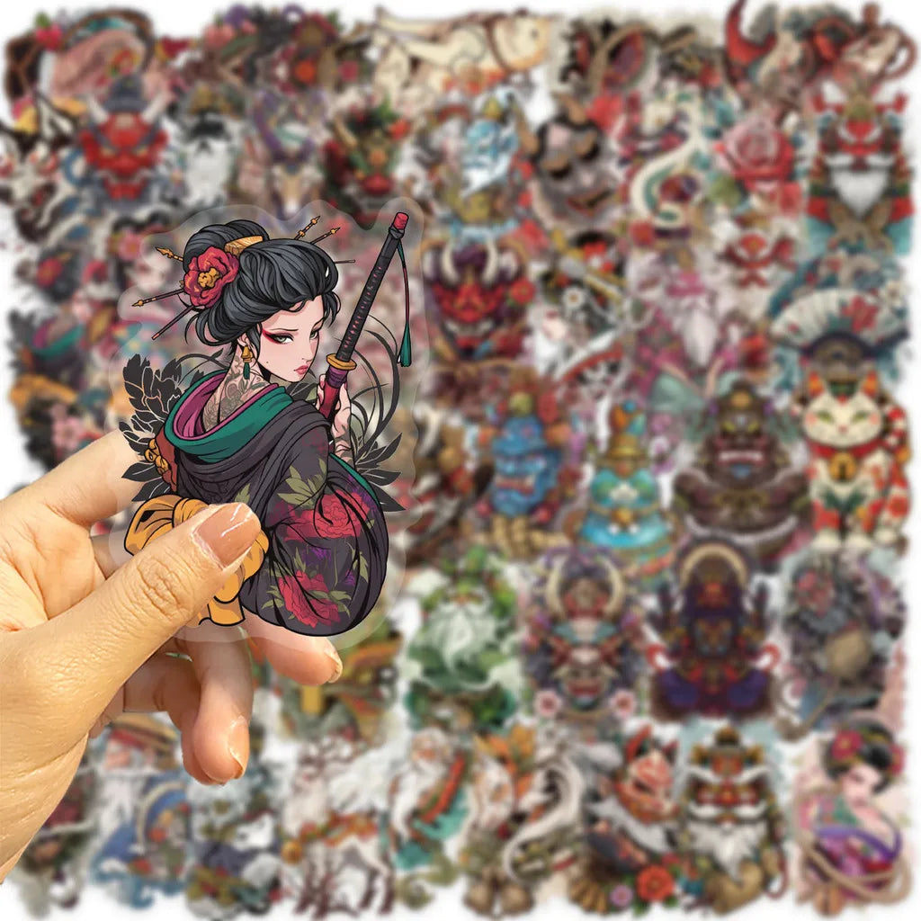 50pcs Transparent Japanese Tattoo Art Stickers - Waterproof PET Decals