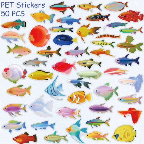 50pcs Cartoon Fish Transparent PET Stickers Decals For Phone Bottle