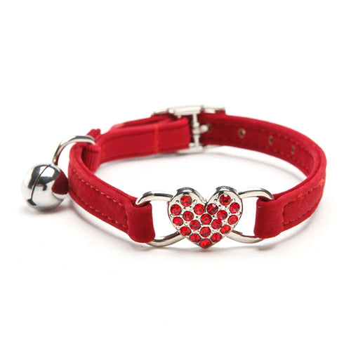 Heart Charm and Bell Cat Collar Safety Elastic Adjustable with Soft