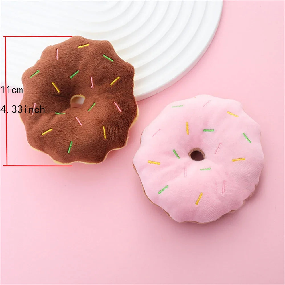 Soft Donuts Plush Dog Toy Puppy Chew Squeaky Sound Toy Small Medium