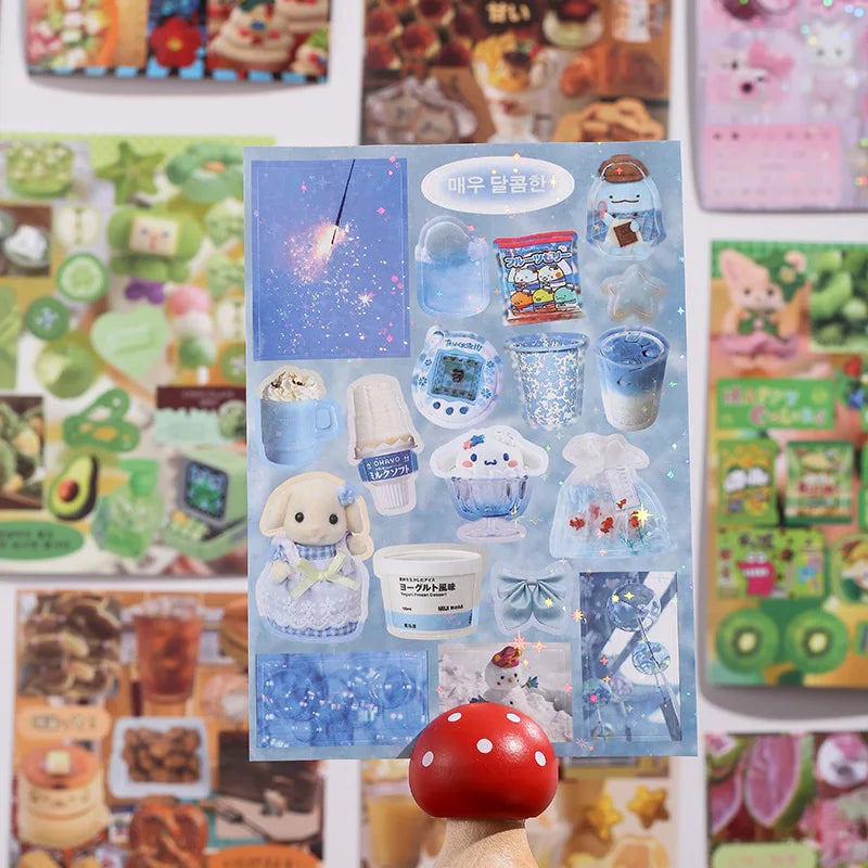 50 Sheets PET Die cut Stickers book Retro Cartoon Decorative handmade