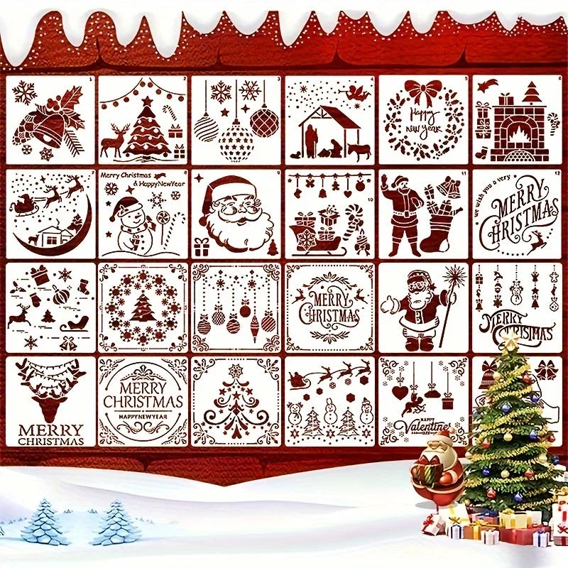 12pcs Christmas Series Painting Stencils - Reusable, Washable, PET