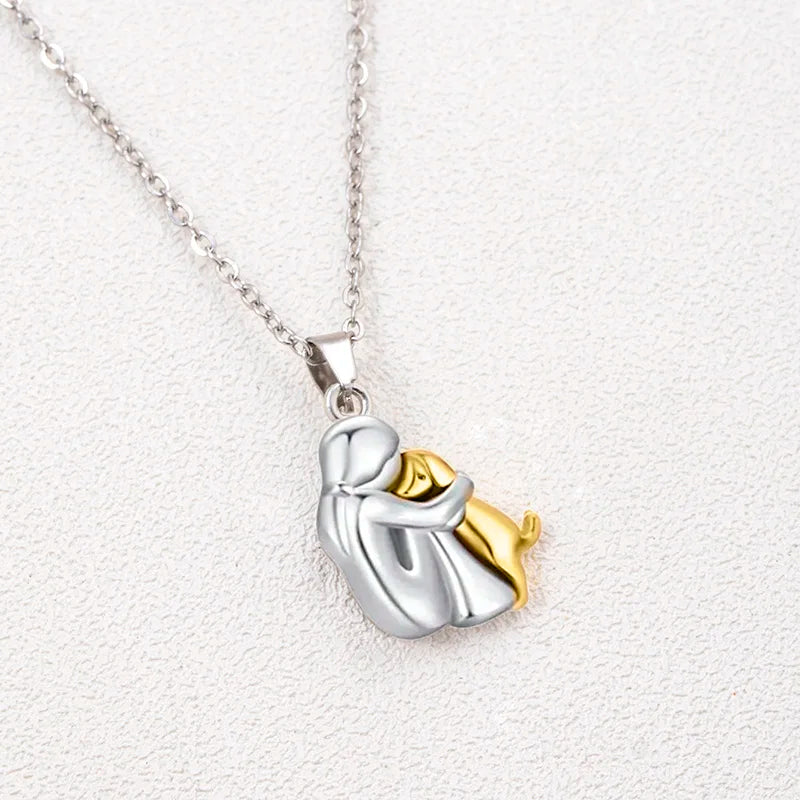 Fashion Women and Dog Necklace Cute Little Girl Puppy Pendants