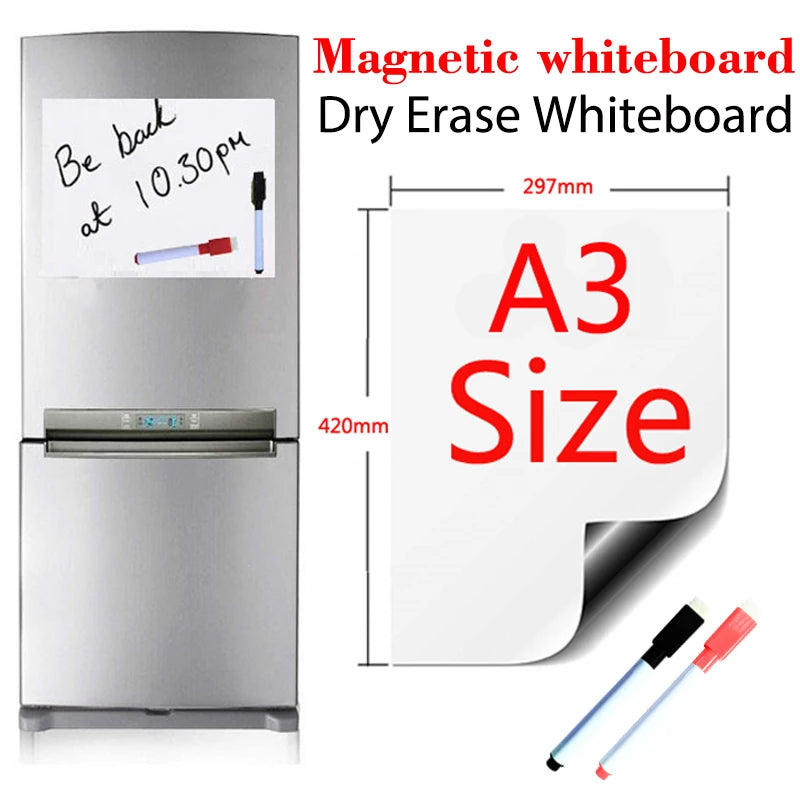 A3 Size Magnetic Whiteboard Dry Erase White Board, Fridge Stickers for