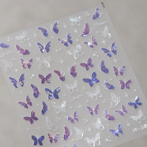 1Pcs 5D Embossed Aurora Butterfly Nail Art Stickers Self Adhesive