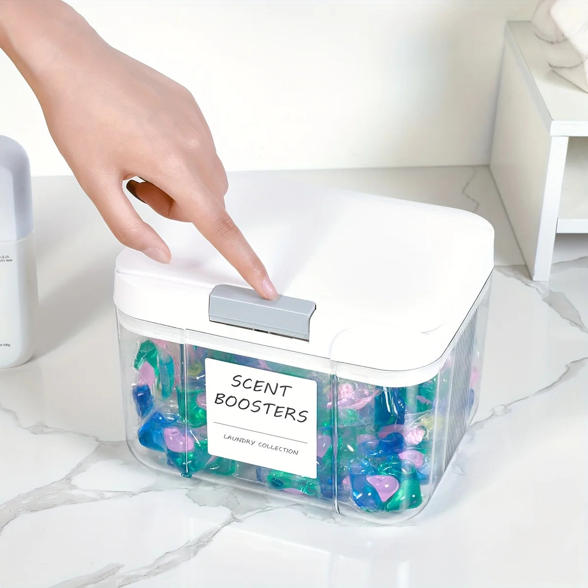Laundry Pod Holder with Lid Laundry Pod Container,Sealed and Automatic