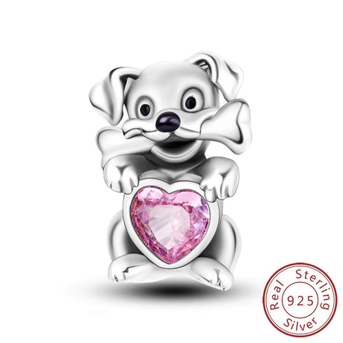 Charms 925 Sterling Silver Dog Cat Paw Print Love Pets Charms Beads