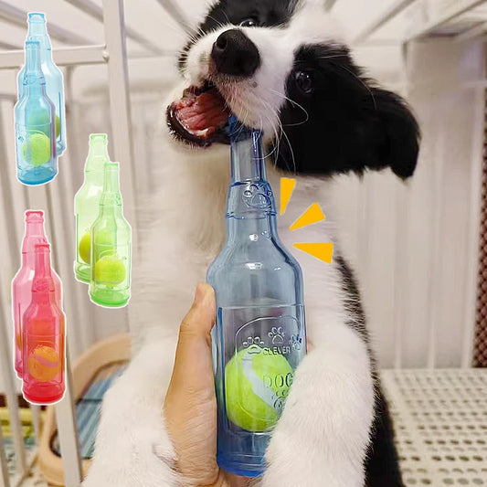 Pet Chew Toy TPR Bite-resistance Beer Bottle with Tennis Ball Toy