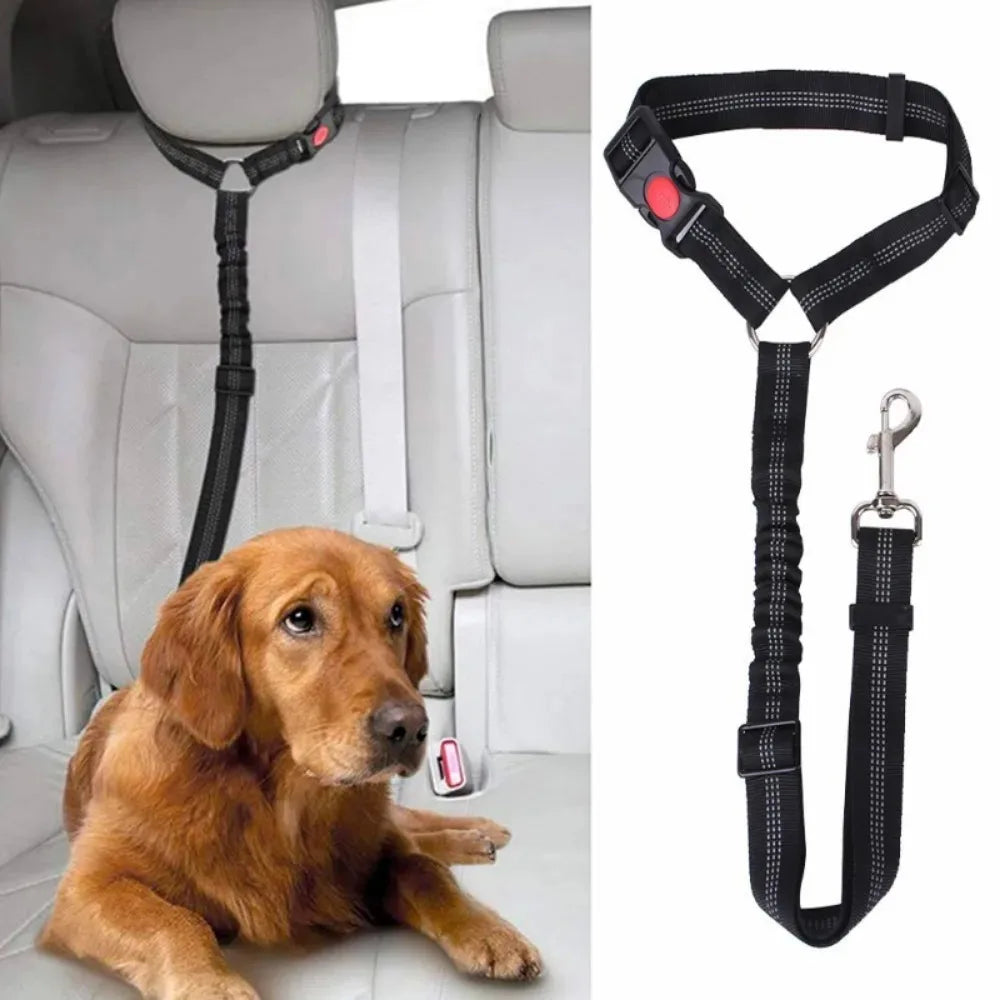 2-in-1 Dog Car Seatbelt Headrest Restraint Adjustable Reflective Pet