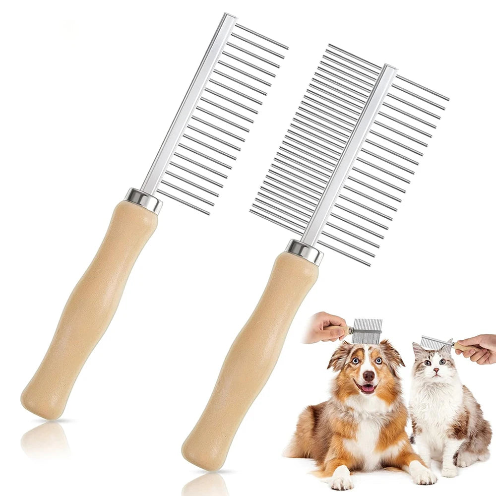 1Pcs Pet Wooden Handle Comb Cats/Dogs Stainless Steel Beauty Comb Pet
