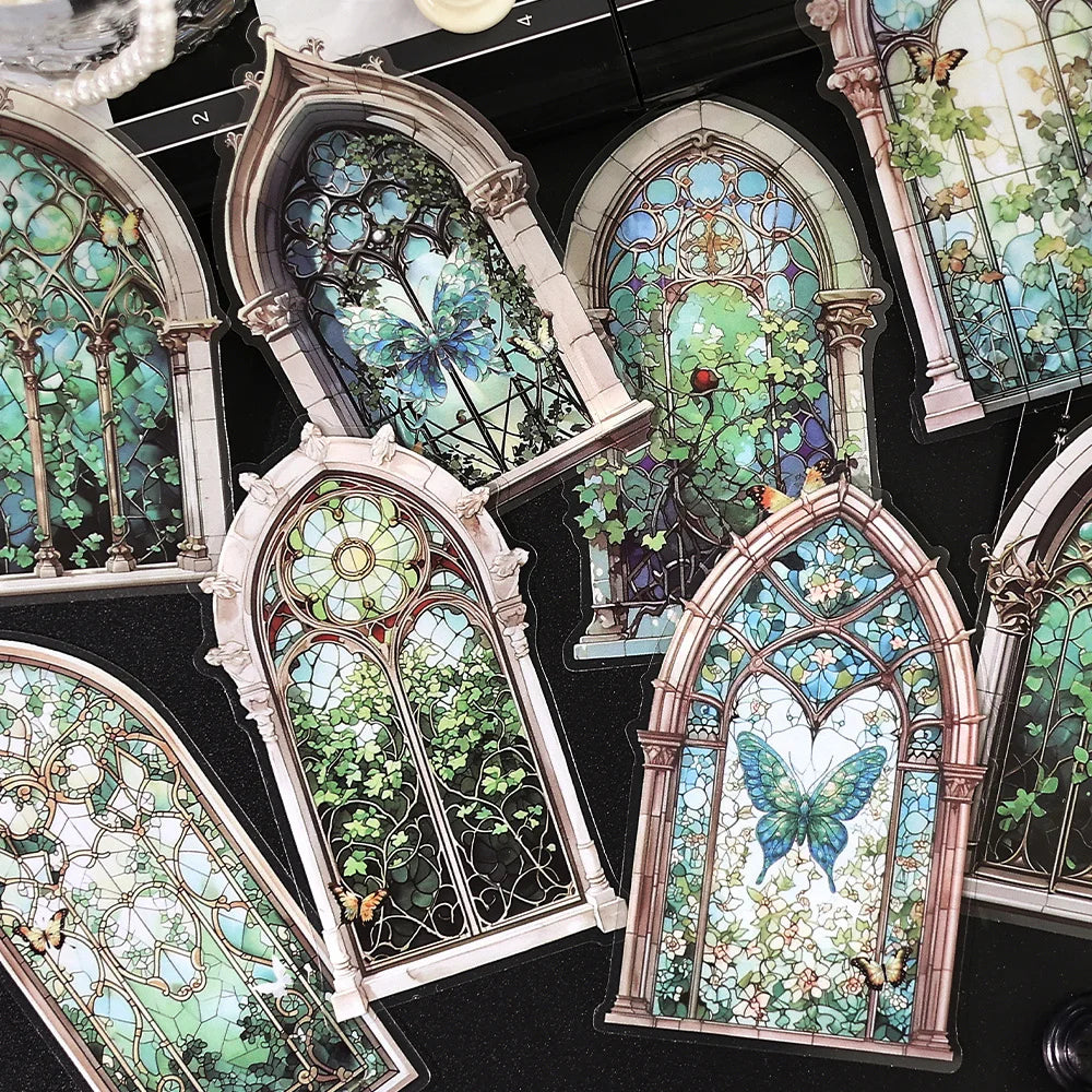 JIANQI 10pcs Flowers Window Sticker PET Materials Collage Junk Journal