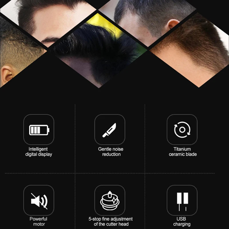 Electric Hair Clipper Wireless Professional Trimmer LED Display