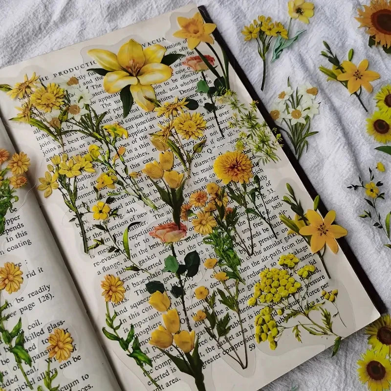 JIANQI 40Pcs Natural plants Flower Stickers DIY scrapbook PET Material