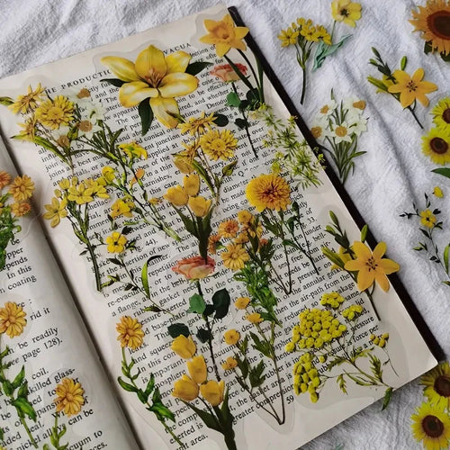 JIANQI 40Pcs Natural plants Flower Stickers DIY scrapbook PET Material