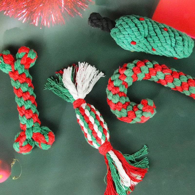 Christmas Pet Cotton Rope Cane Toy Set Bite-resistant Molar