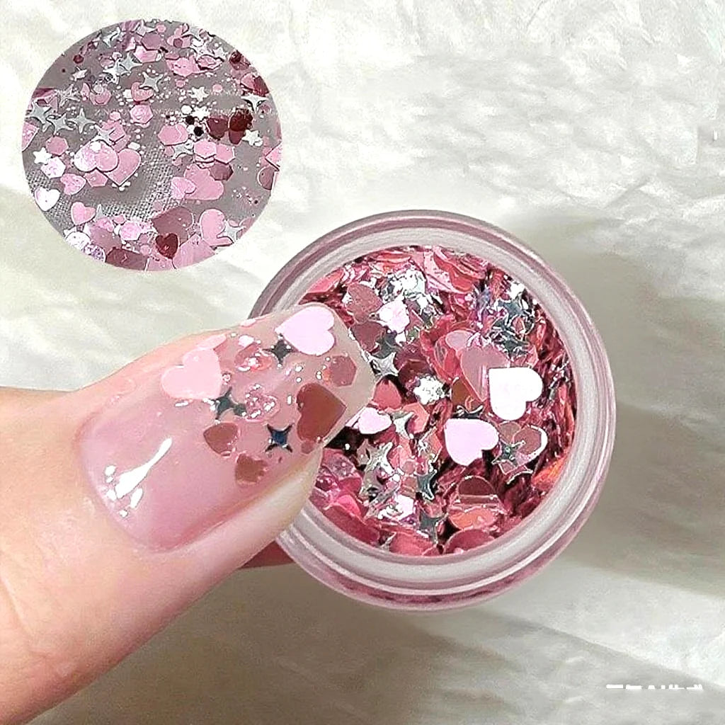 Sparkling four-star star love star girl pink nail Glitter decoration