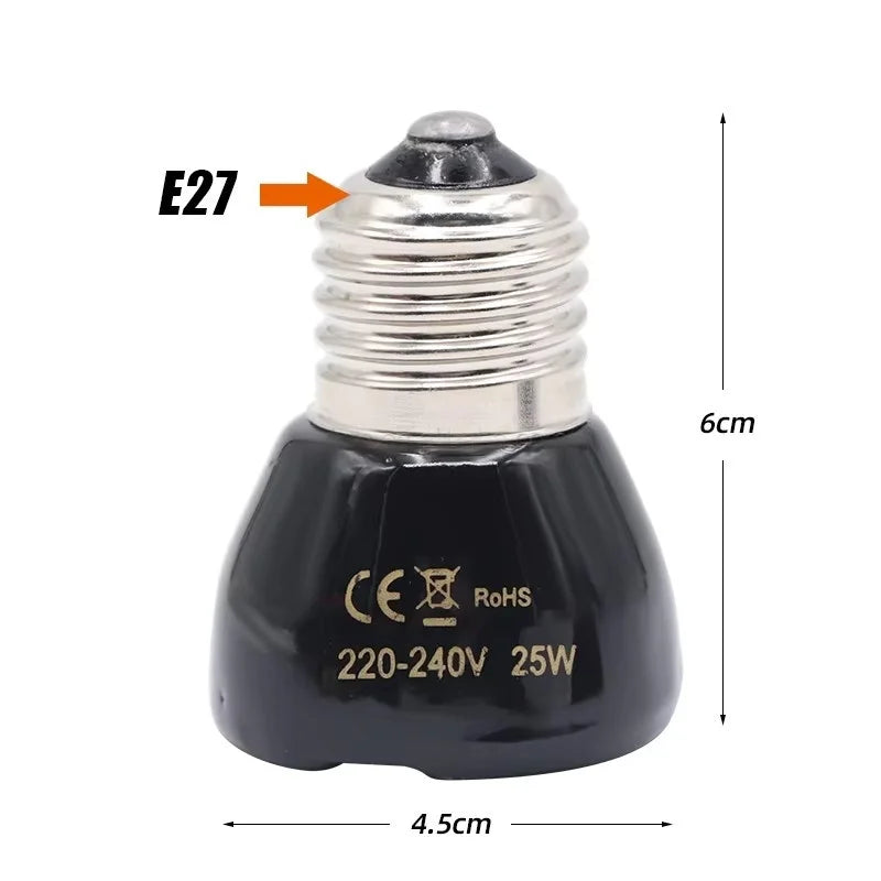 25/50/75/100W E27 Reptile Pet Heating Lamp Black Infrared Ceramic