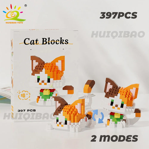 HUIQIBAO Cute Cat Micro Model Building Block Kids Mini Pets City