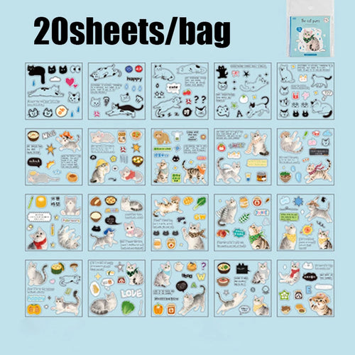 20pcs Corner Cats PET Square Sticker Book for Journal Scrapbooking