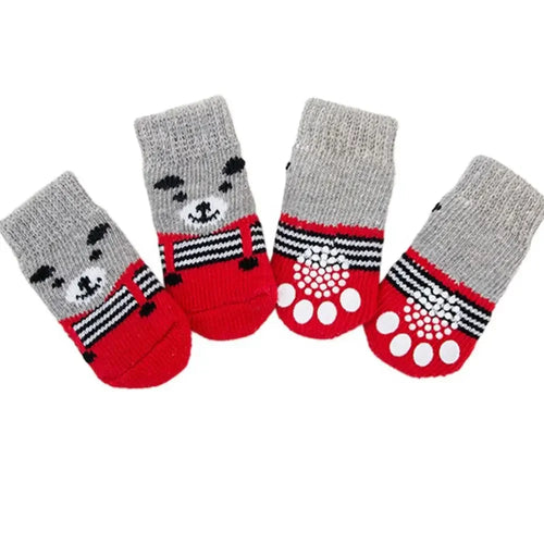 4Pcs Pet Cat Dog Floor Anti-slip Socks Autumn Winter Warm Soft Wool
