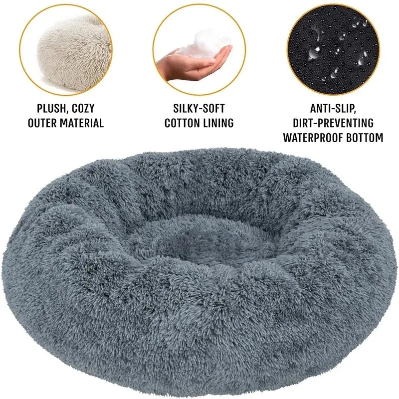 Round Dog Bed Winter Warm Cat Bed Plush Basket for Dog Washable Pet