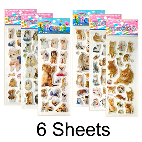 6 Sheets 3d Pet Dog and Cat Stickers for Car Styling Scrapbook Animal