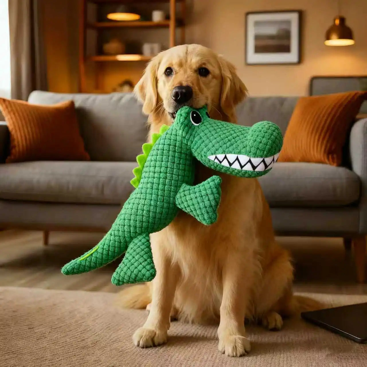 Pet Chew-Resistant Plush Interactive Toy with Sound, Dinosaur Shape,