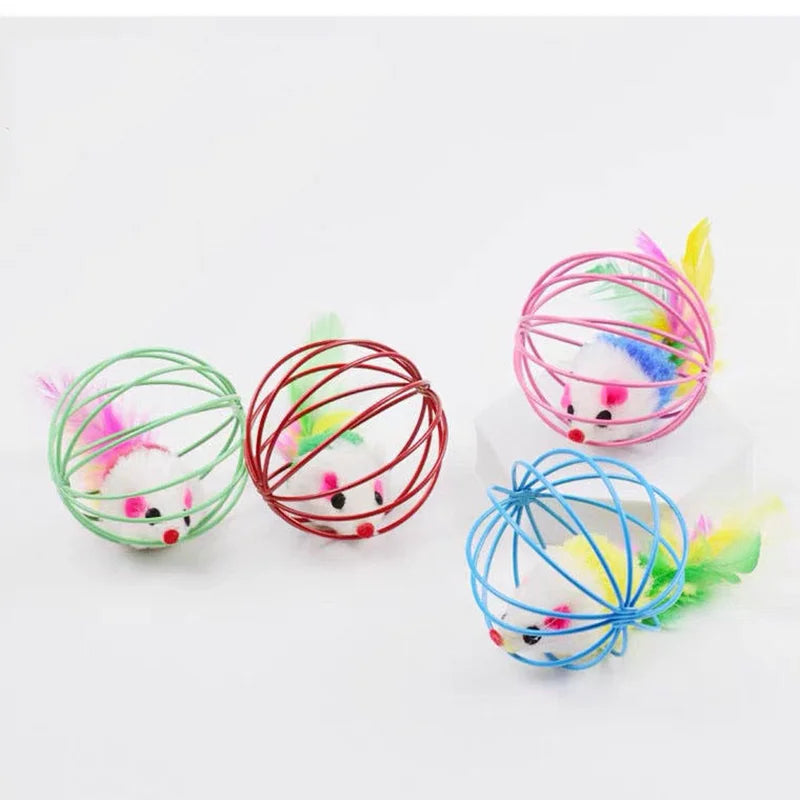 Popular Colorful Mouse in Cage Cat Toy Within Sand Interactive Chase