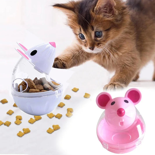 Pet Feeder Cat Toy Mouse Food Rolling Leakage Dispenser Bowl Playing