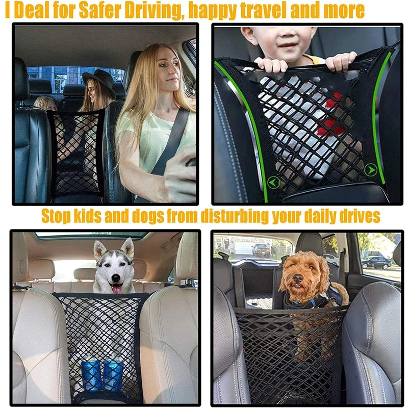 Car Storage Net Bag Between Seats Car Divider Pet Barrier Stretchable