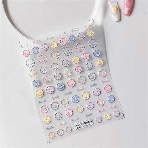 1PCS Relief Adhesive Cute Smiling Face Teddy Bear Nail Sticker