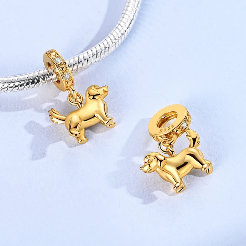 Hot 925 Sterling Silver Gold Charm Bead Pendant Cat Dog Pet Animal