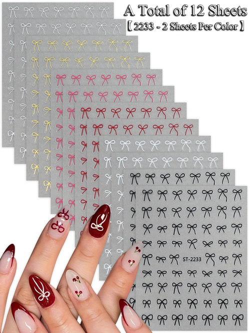 6/12/18/24/30 Sheets Bowknot Nail Stickers Cute Ribbon Design Self