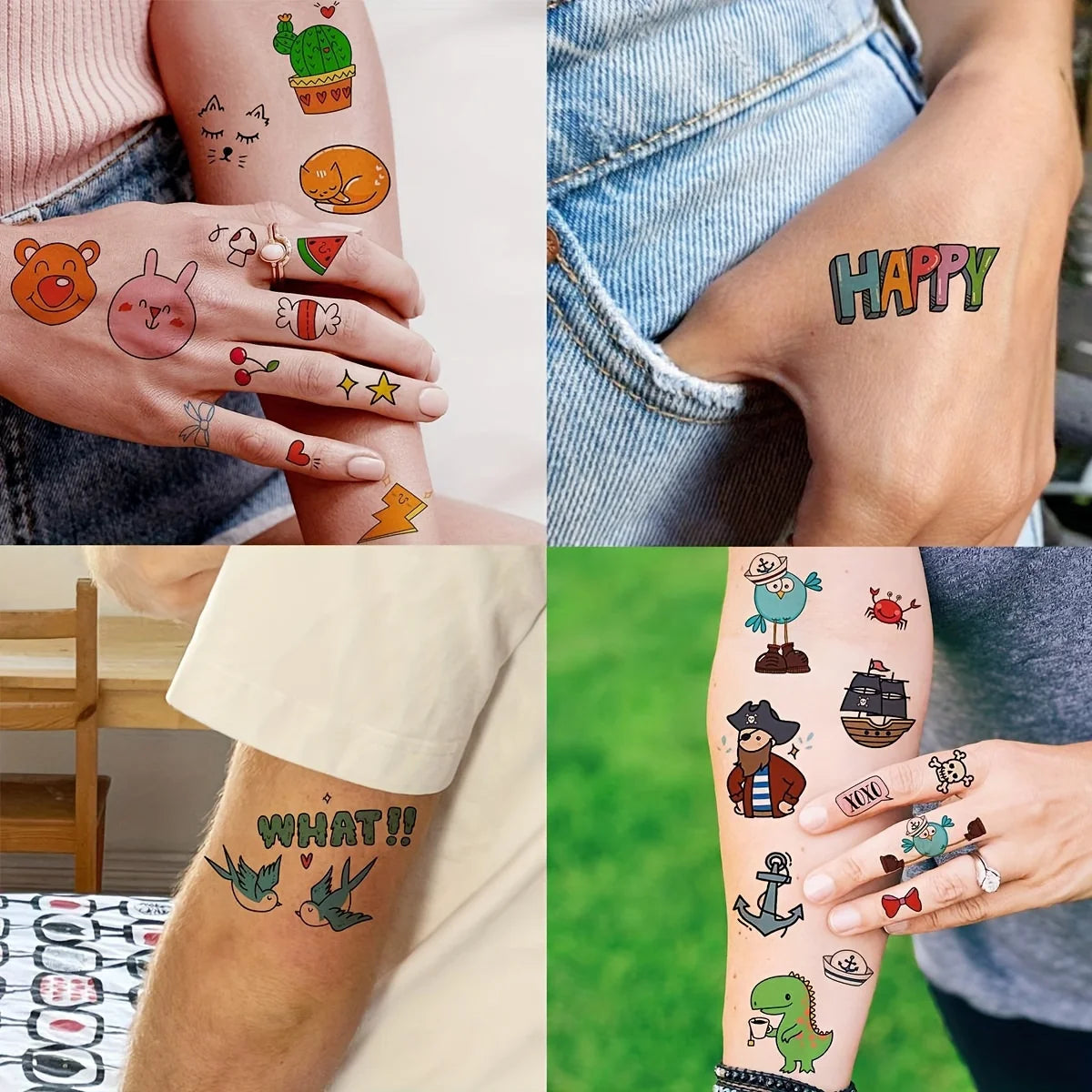60 Sheets 1000+ Patterns Cute Cartoon Temporary Tattoos Animals Zoo