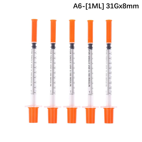 5Pcs 0.3/0.5/1ML Disposable Plastic Veterinary Syringe Orange Cap