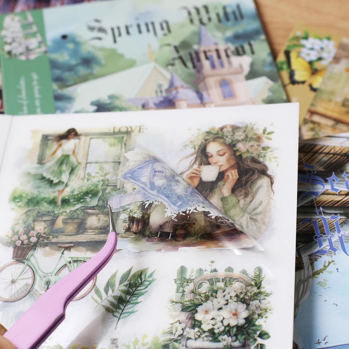 Journamm 10sheets Vintage PET Stickers Washi Paper Stickers DIY