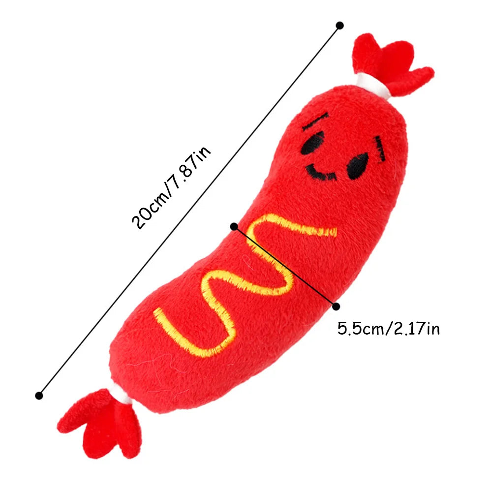 Squeaky Plush Pet Toys: Hot Dog Embroidered Chew Toys for Dogs & Cats,