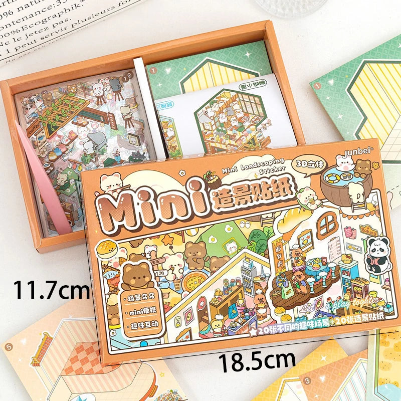 Creative cartoon 3D landscape sticker book PET mini cabin scene