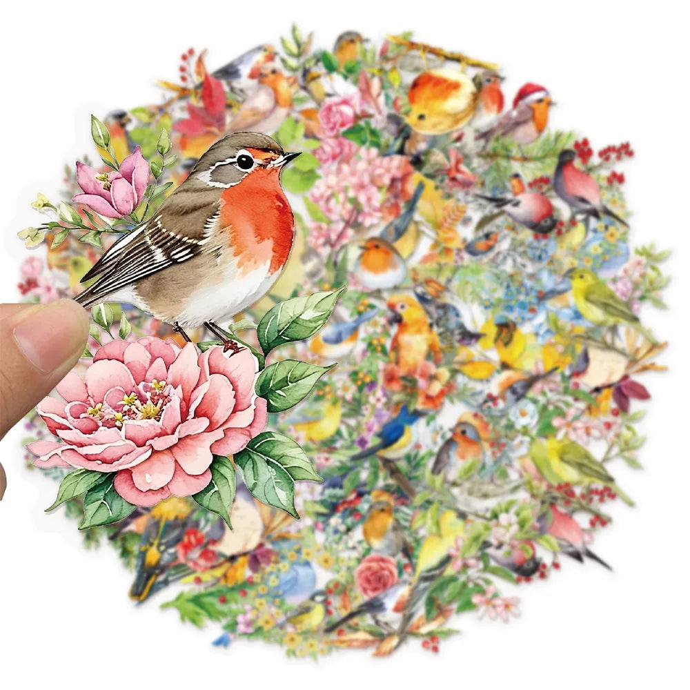 50PCS Water Splash Watercolor Bird Sticker Pack Waterproof Transparent