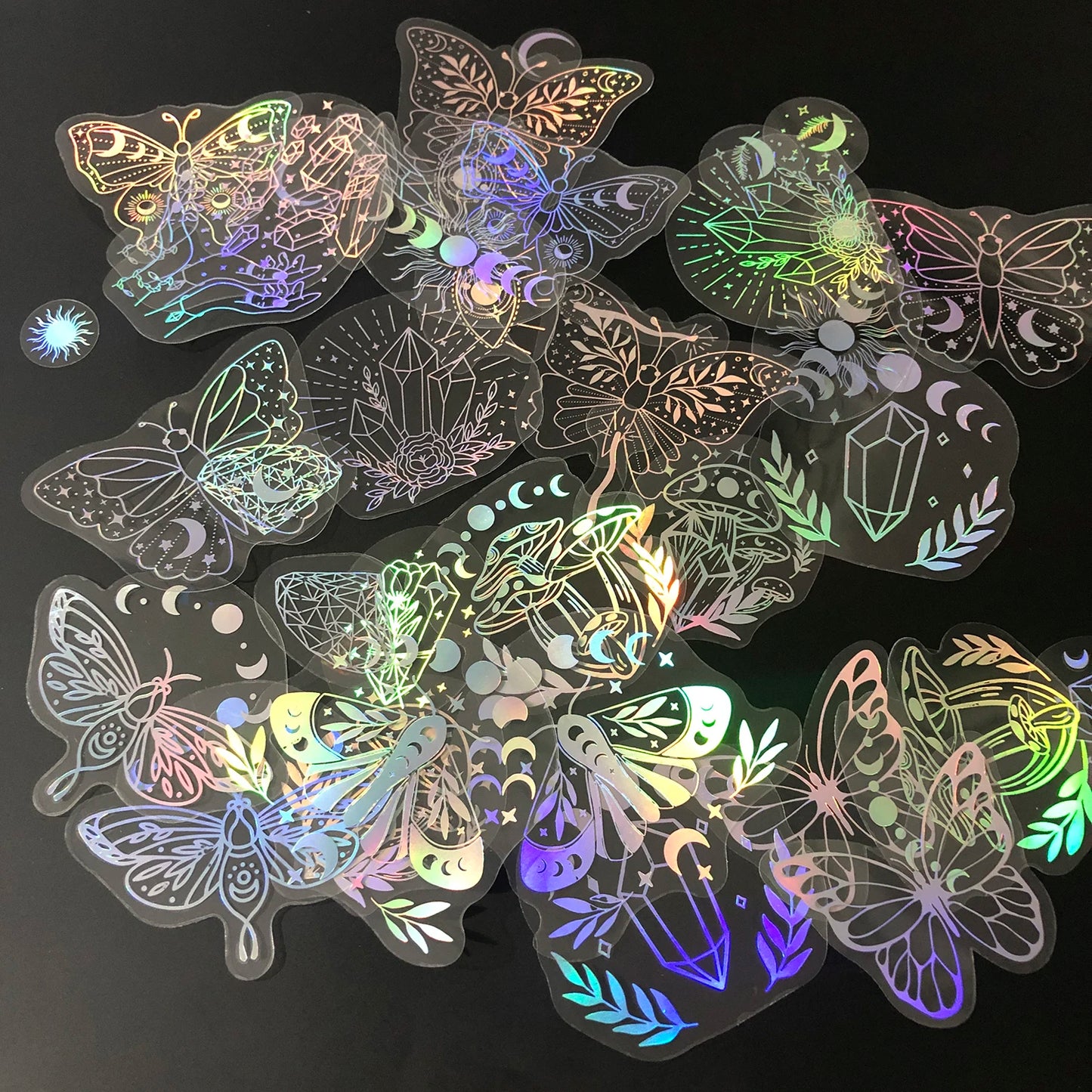 40pcs Holographic Glitter Stickers PET Transparent Shiny Waterproof