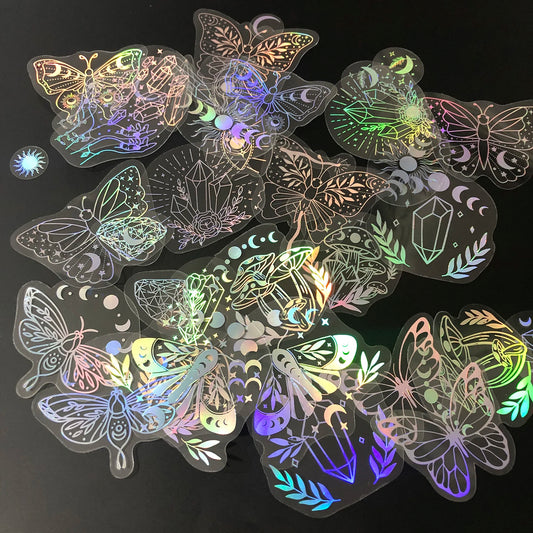 40pcs Holographic Glitter Stickers PET Transparent Shiny Waterproof