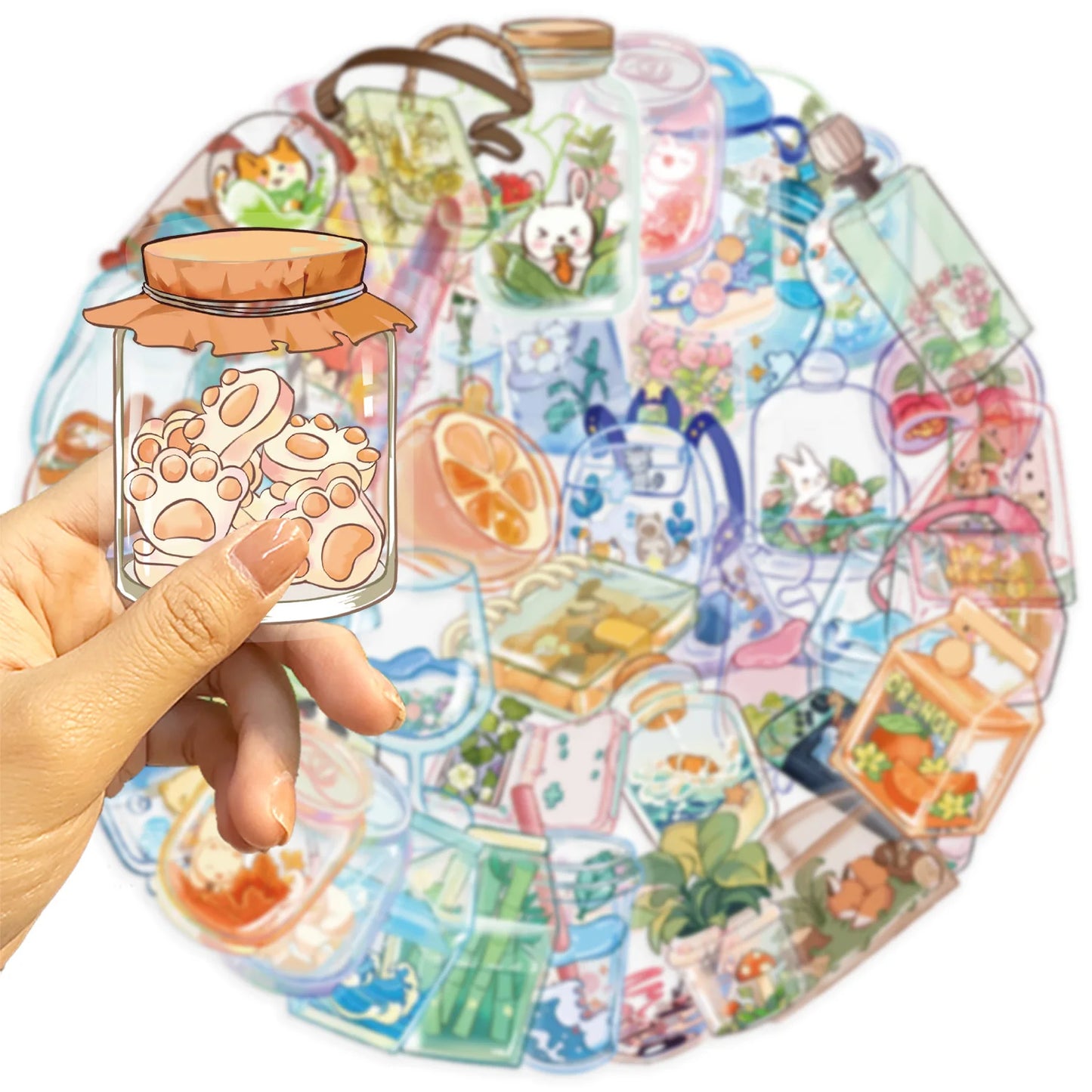 50pcs Cartoon Transparent Item Stickers Cute Transparent Water Cup