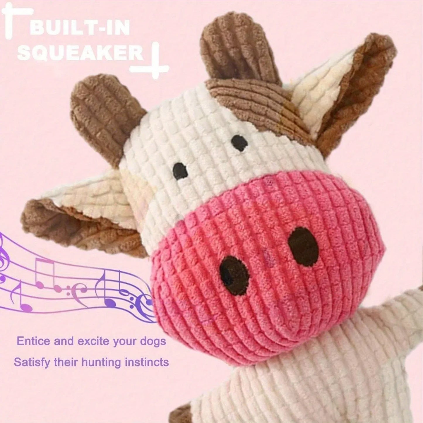 Fun Pet Toy Pet Cow Shape Corduroy Chew Toy For Dogs Puppy Squeaker