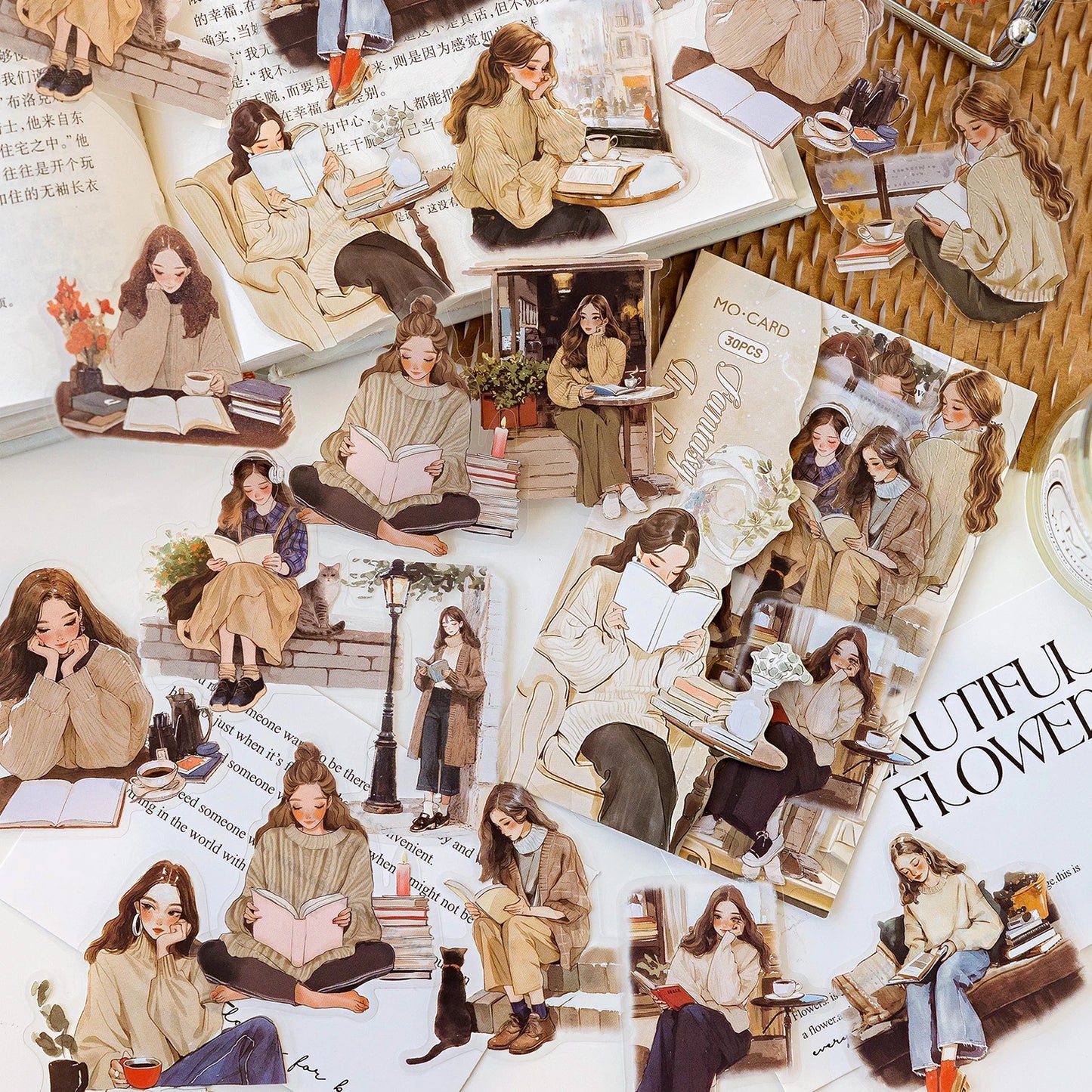 30pcs/pack artistic girl creative character PET sticker bag Collage