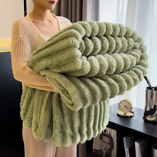 Solid Color Thickened Wide Striped Multifunctional Blanket Can Be Used