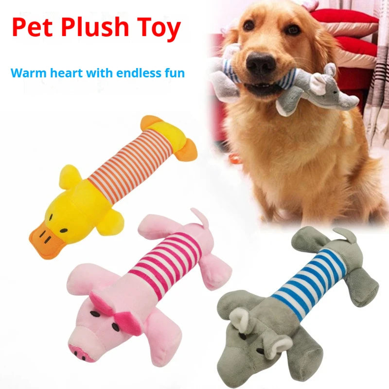 New Pet Toy Striped Elephant, Yellow Duck, Pink Pig Biting Pet Toy