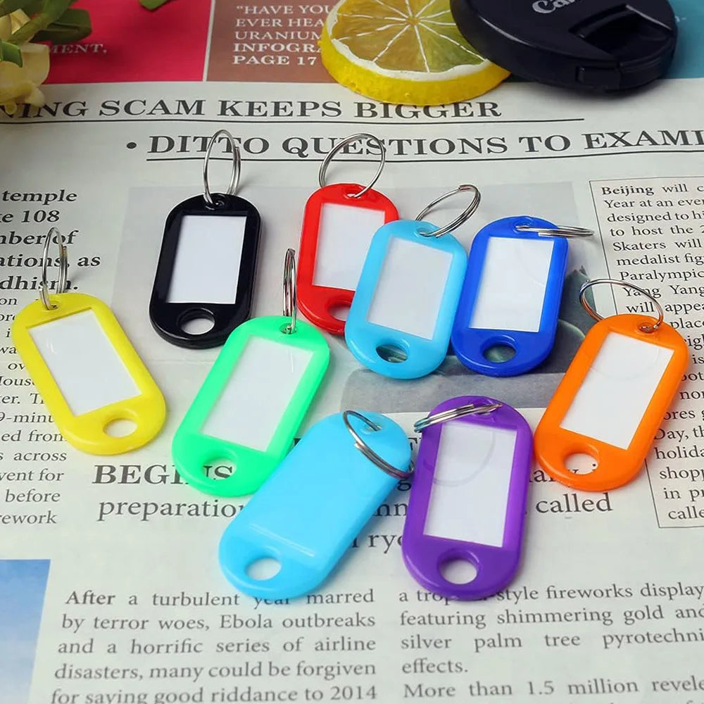 100 PCS KeyChain Labelable Plastic DIY Name Ring for Baggage Paper