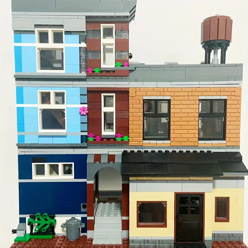 Creative Expert Bricks Bank Cafe Corner MOC Street View City Model